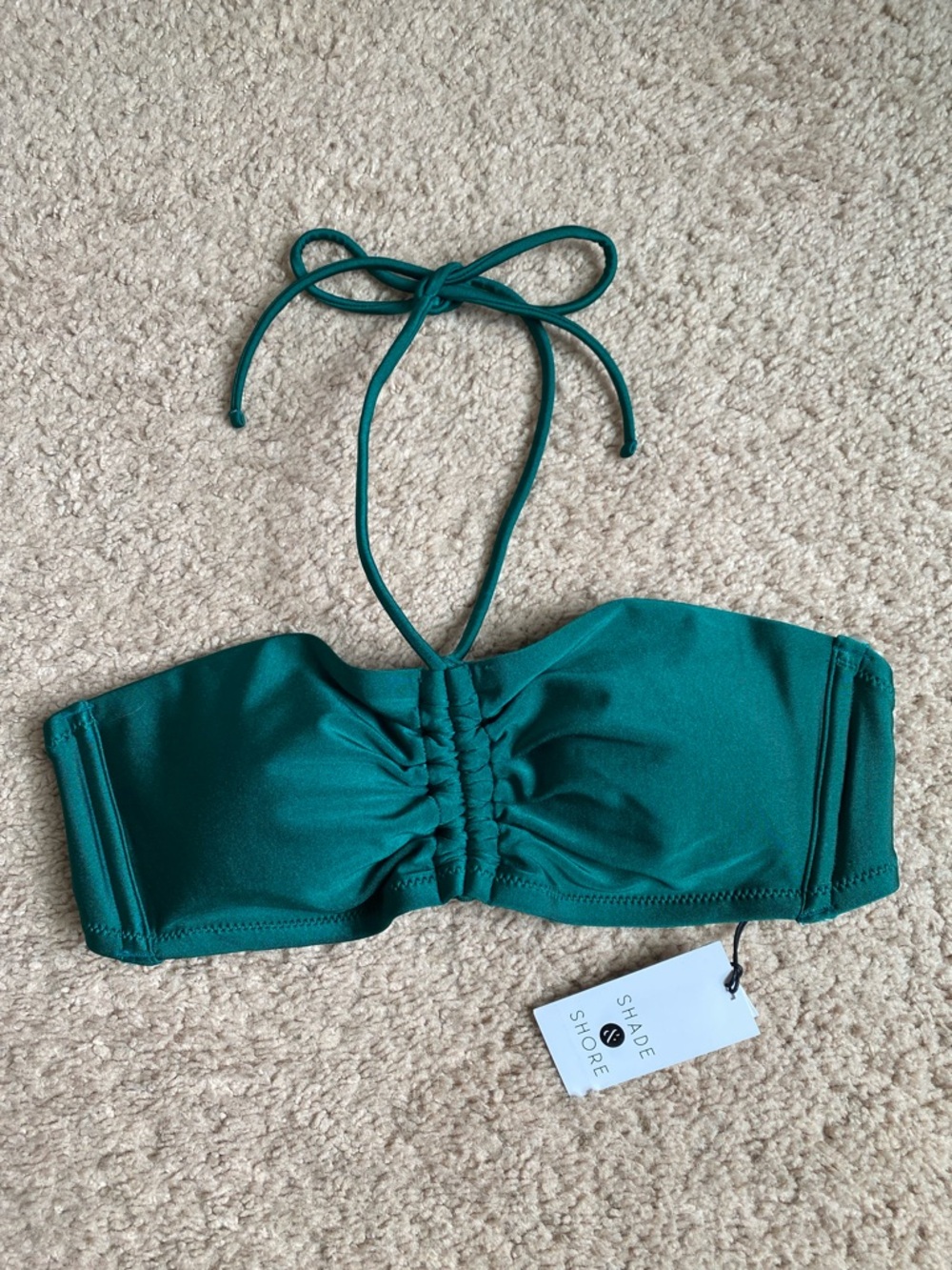NWT Shade & Shore Teal Ruched Bandeau Bikini Top with Halter Tie